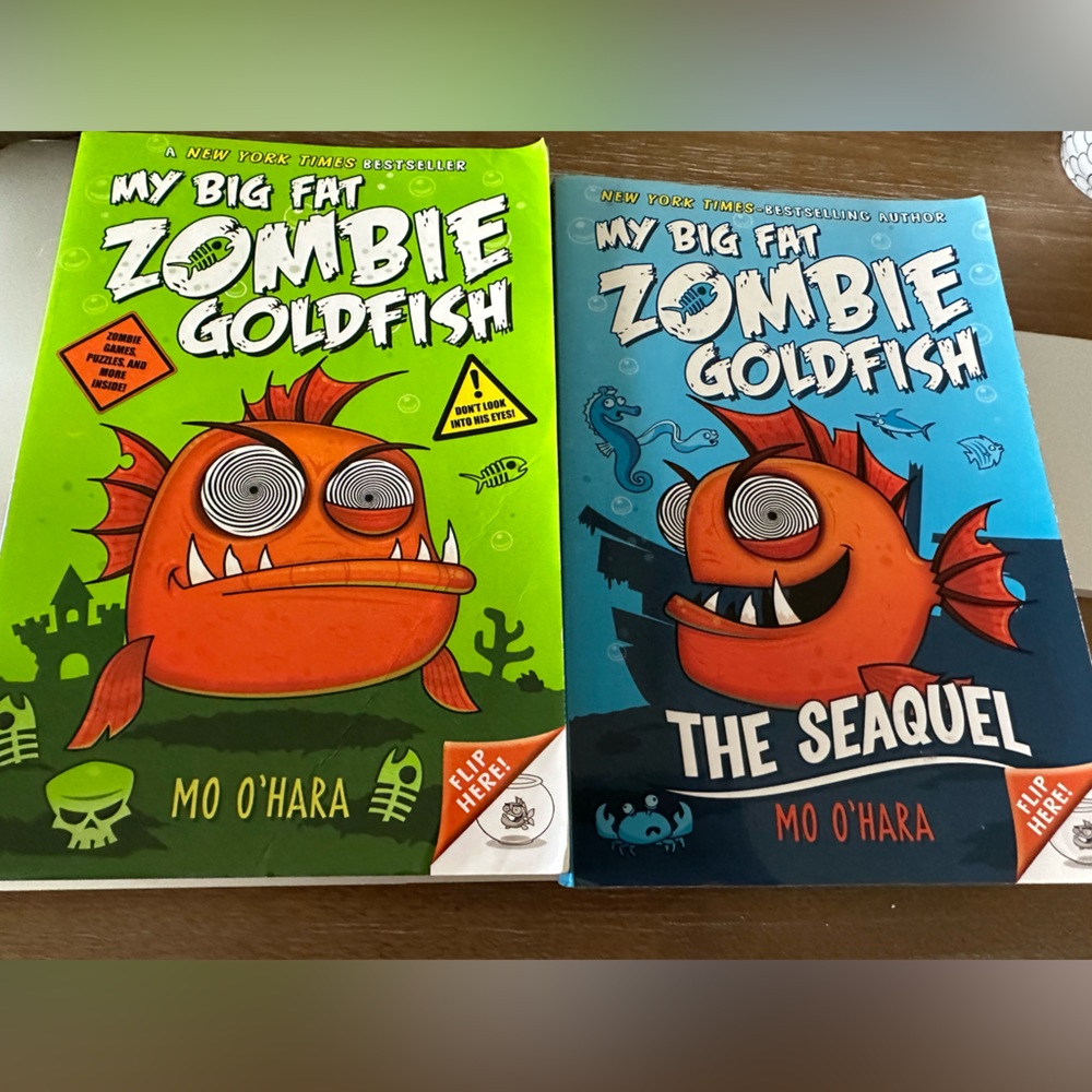 Two fun books, age 7-10 “ My big fat zombie fish” set of two